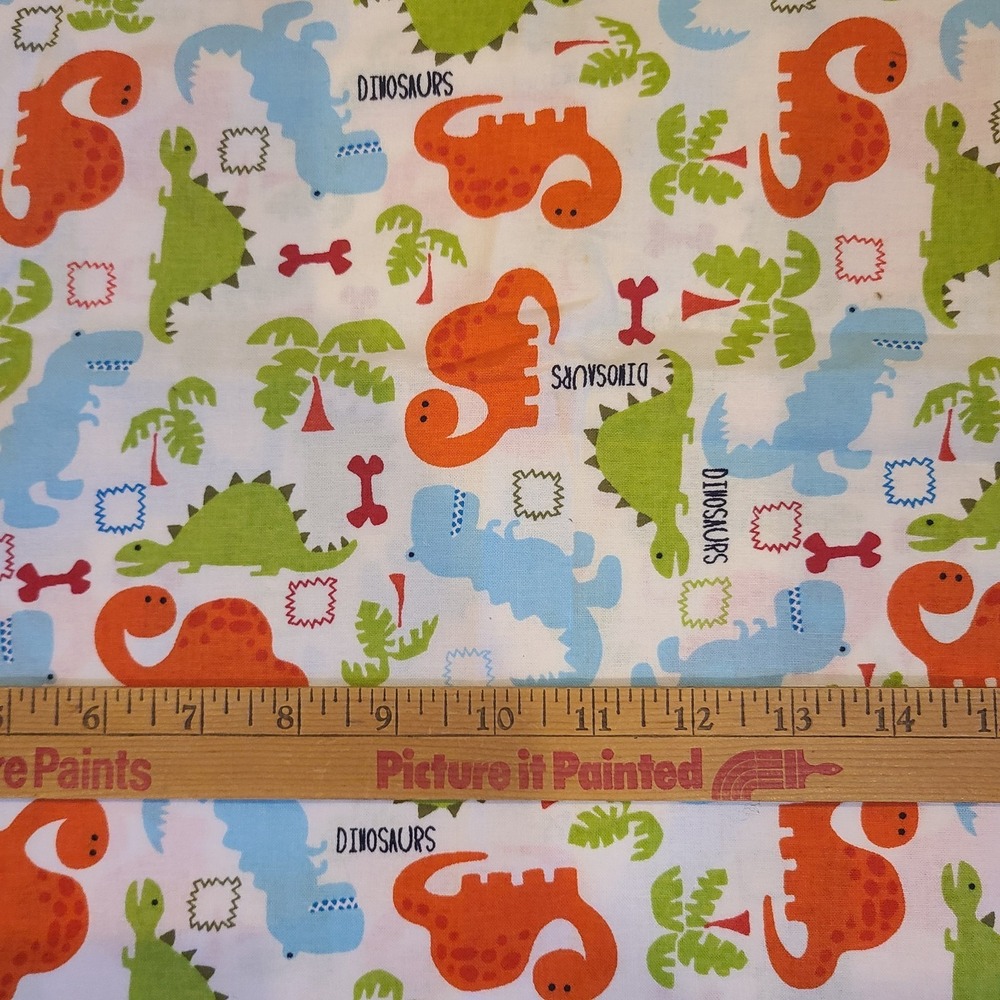 NEW JoAnn's Dinosaurs Cotton Fabric 1 yard Blue Green Orange Nursery Juvenile